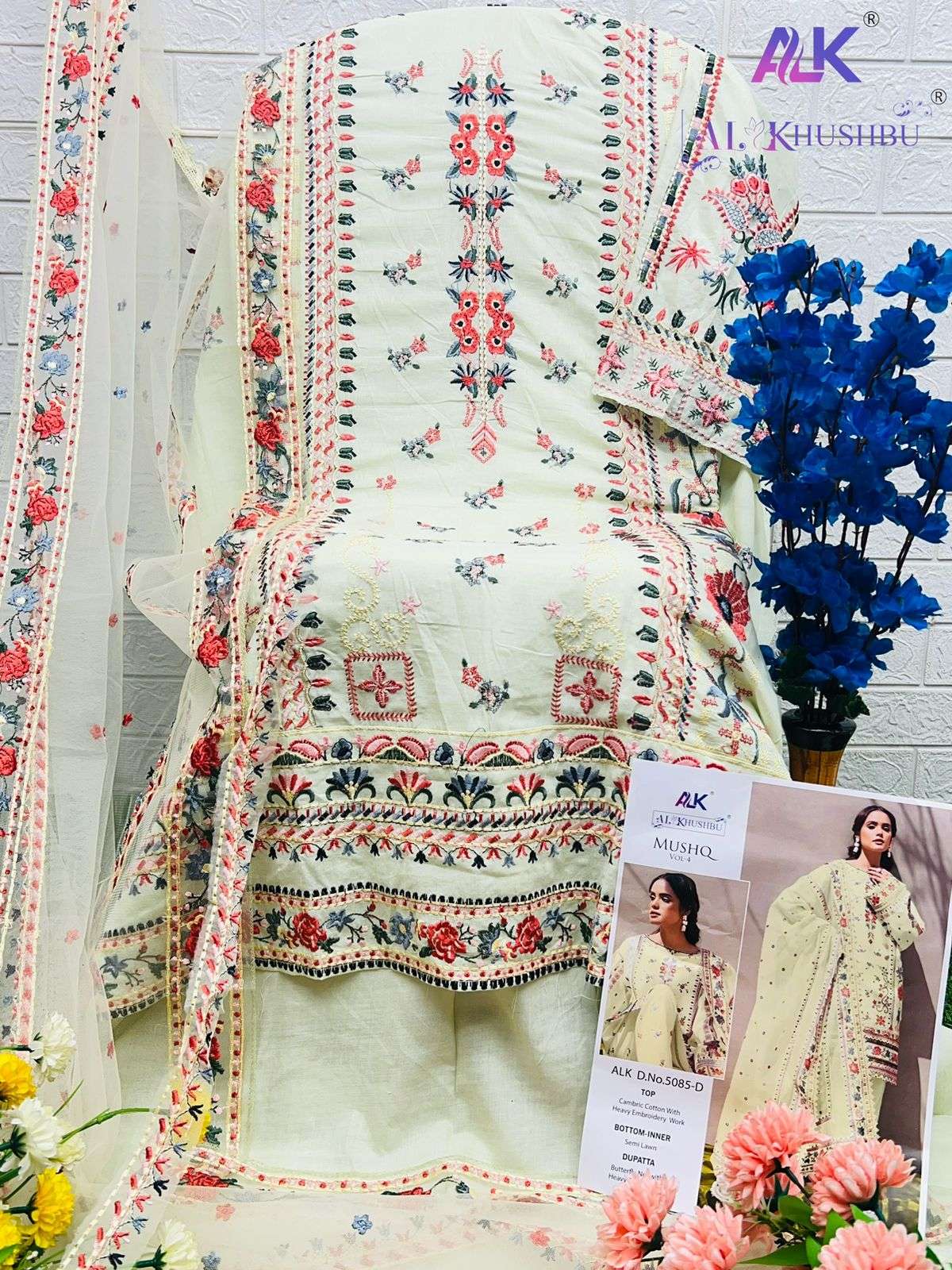 al khushbu mushq vol 4 5085 colour series cambric cotton embroidred designer pakistani suits online wholesalers 