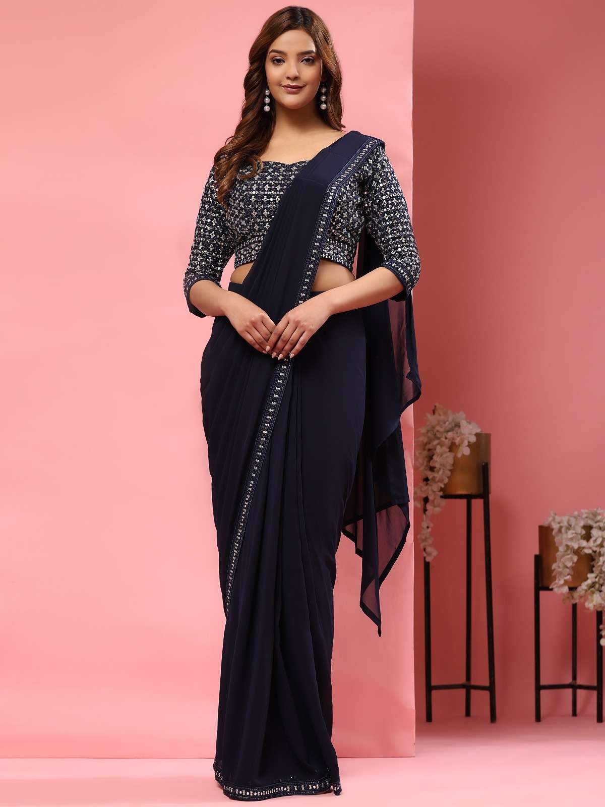 amoha a330 colour series exclusive party wear ready made georgette embroidred saree catalogue wholesale price surat 