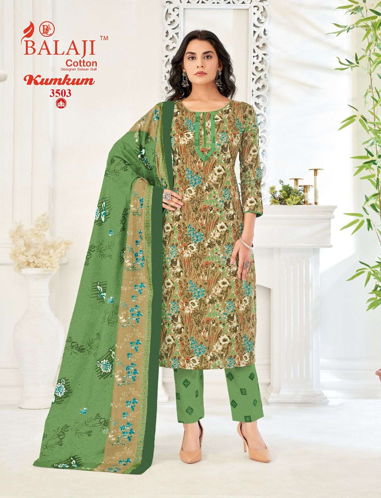 balaji cotton kumkum vol 35 3501-3512 series pure cotton unstich dress material catalogue lowest rate surat 