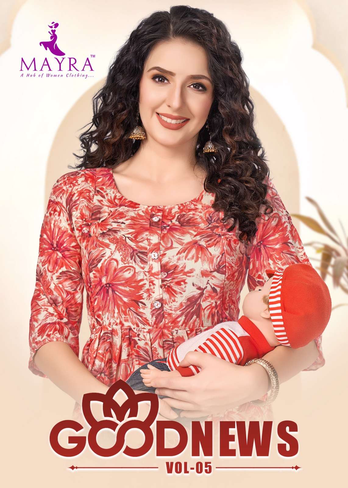good news vol-5 by mayra 91032-91039 series rayon designer feeding kurti collection wholesale price surat gujarat 