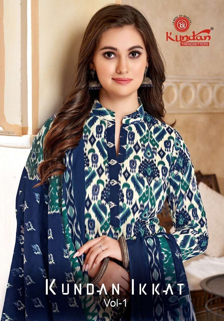 ikkat vol-1 by kundan 1001-1012 series readymade designer cotton salwar suits catalogue manufacturer gujarat