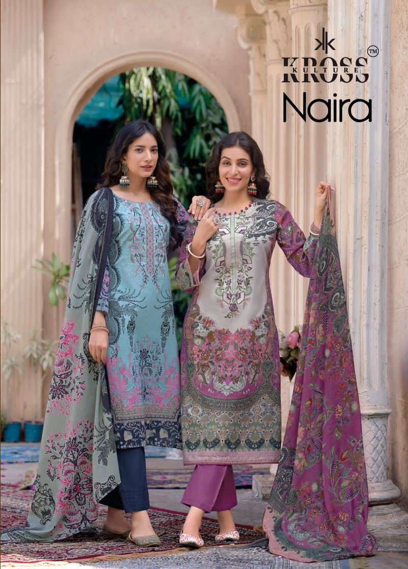 kross kulture naira 1001-1006 series heavy cotton with chiffon dupatta unstich suits buy online dealer surat 