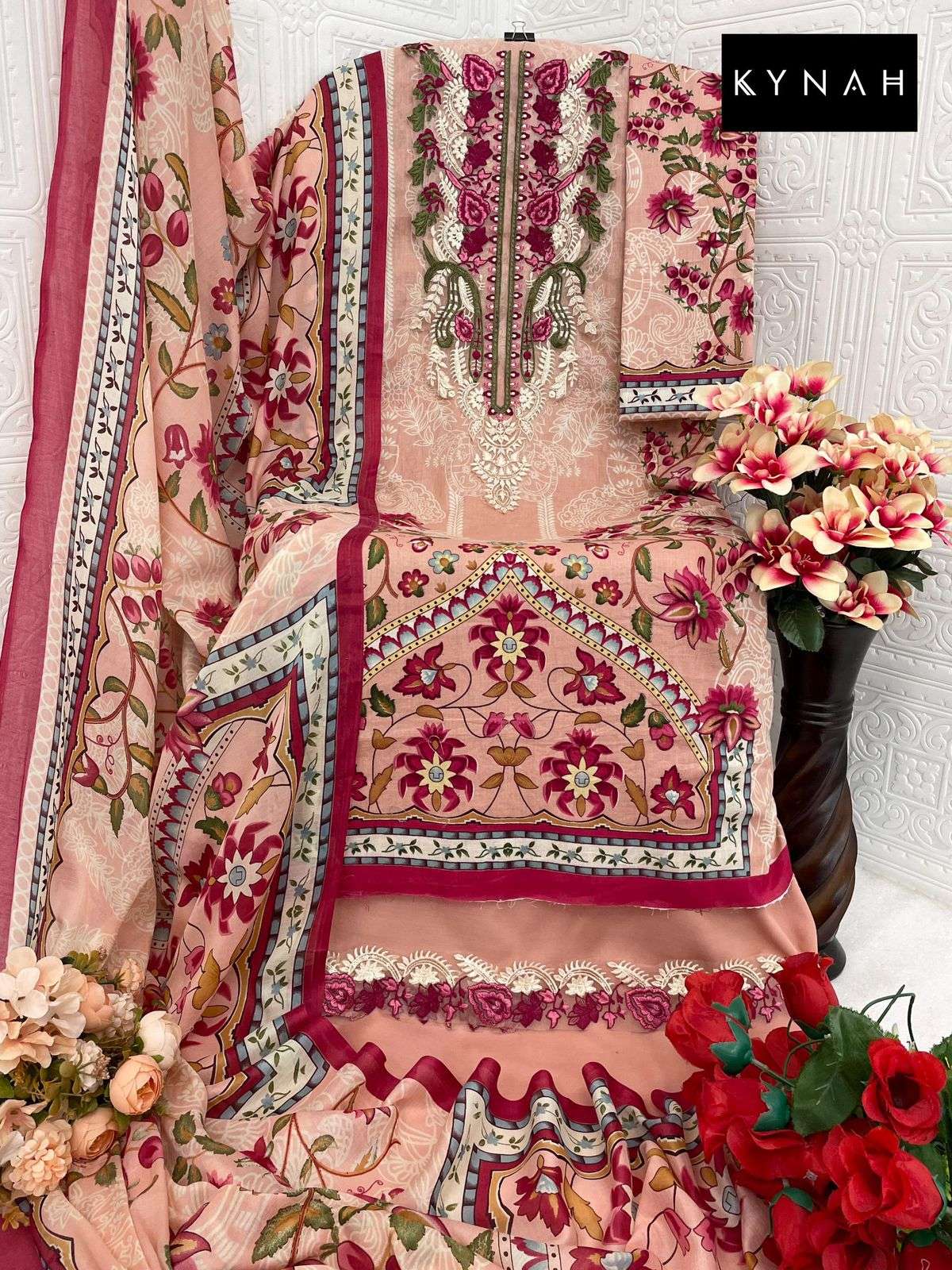 kynah 2163 colour series pakistani lawn cotton patch embroidred 2 pcs catalogue wholesalers 