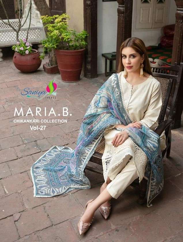 maria b chikankari vol-24 by saniya trendz 27001-27003 series cotton designer pakistani suits catalogue surat gujarat 