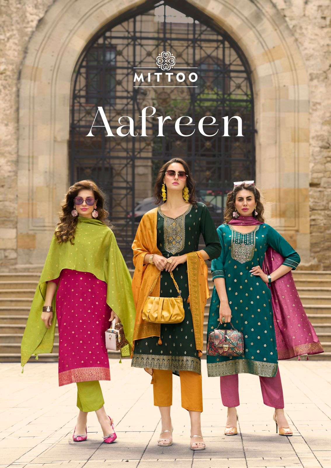 aafreen by mittoo 1001-1006 series latest designer top bottom with dupatta catalogue latest design 2024