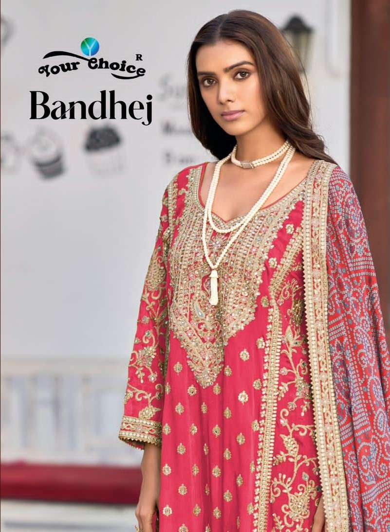 bandhej by your choice 1001&1002 real chinon designer heavy suits latest design catalogue surat gujarat 