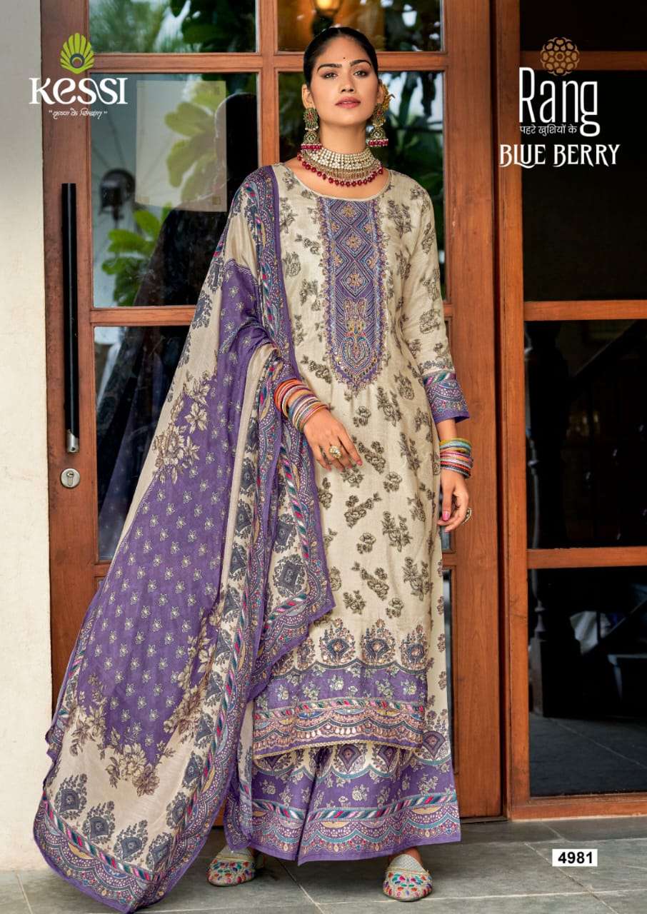 blue berry by rang 4981&4982 digital print with work designer material catalogue wholesaler surat gujarat