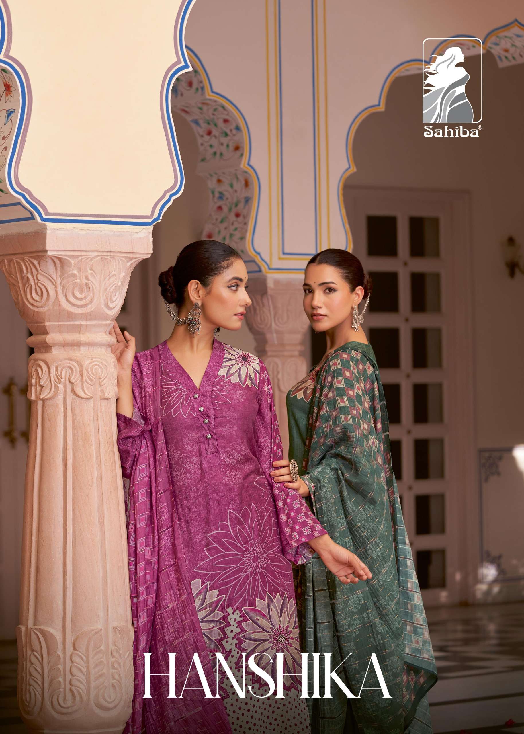 hanshika by sahiba printed with heavy work designer dress material catalogue latest design 2024