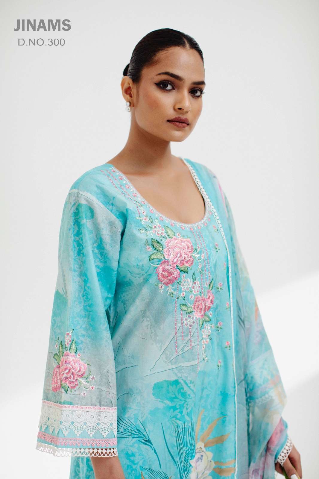 jinams aziza 300-305 series designer premium lawn cotton embroidred unstich salwar kameez wholesalers 