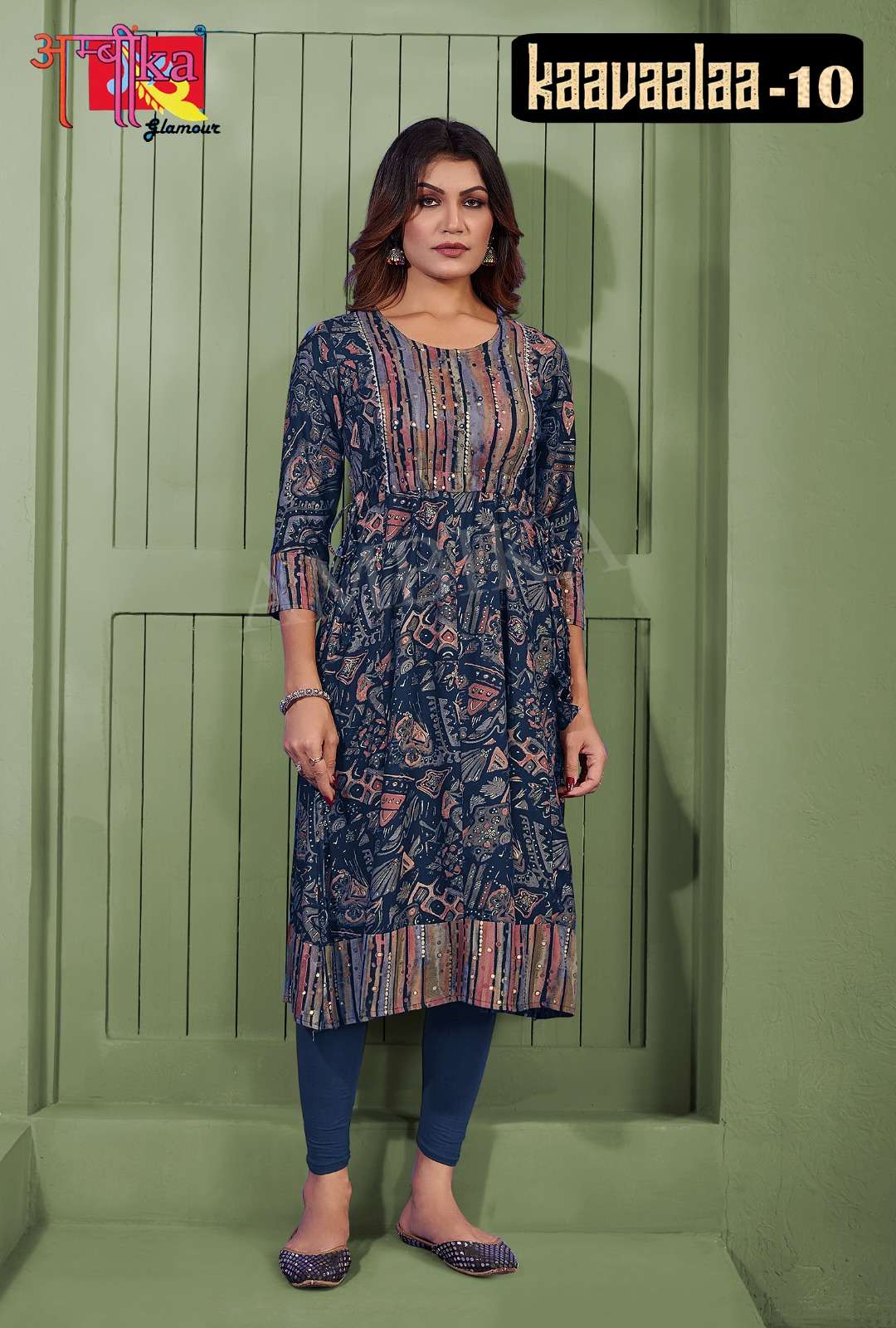 kaavaalaa vol-10 by ambika rayon printed designer kurtis catalogue manufacturer surat gujarat 