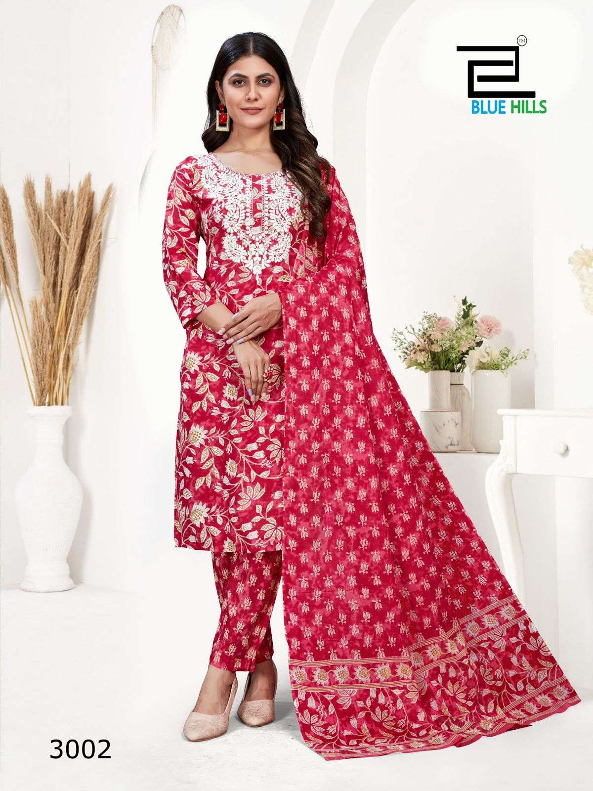 kanika vol-3 by bluehills 3001-3004 series designer white thread embroidery cotton kurtis catalogue online shopping surat gujarat 