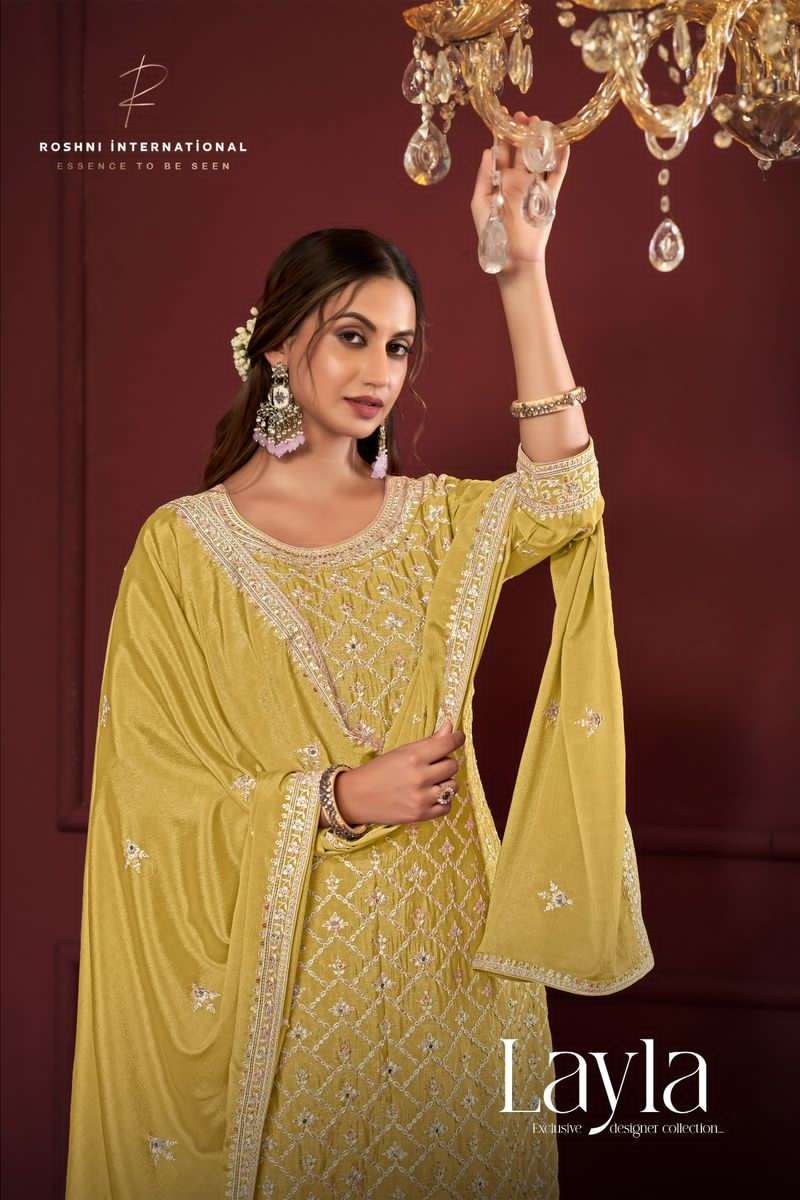 layla by roshni international 1001-1003 series heavy work designer salwar suits party wear collection surat gujarat 