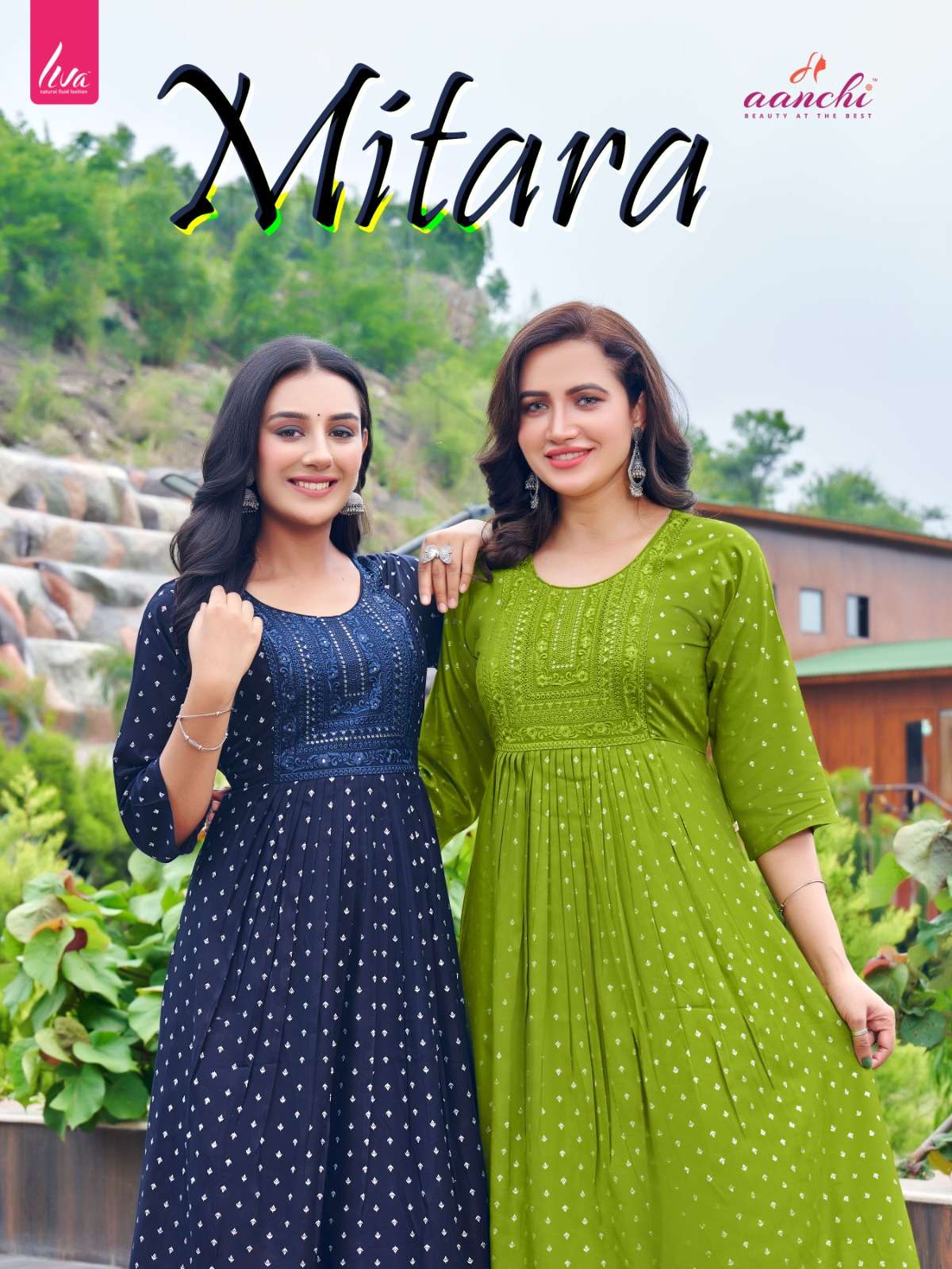 mitara by aanchi rayon designer long kurtis catalogue online best rate surat gujarat