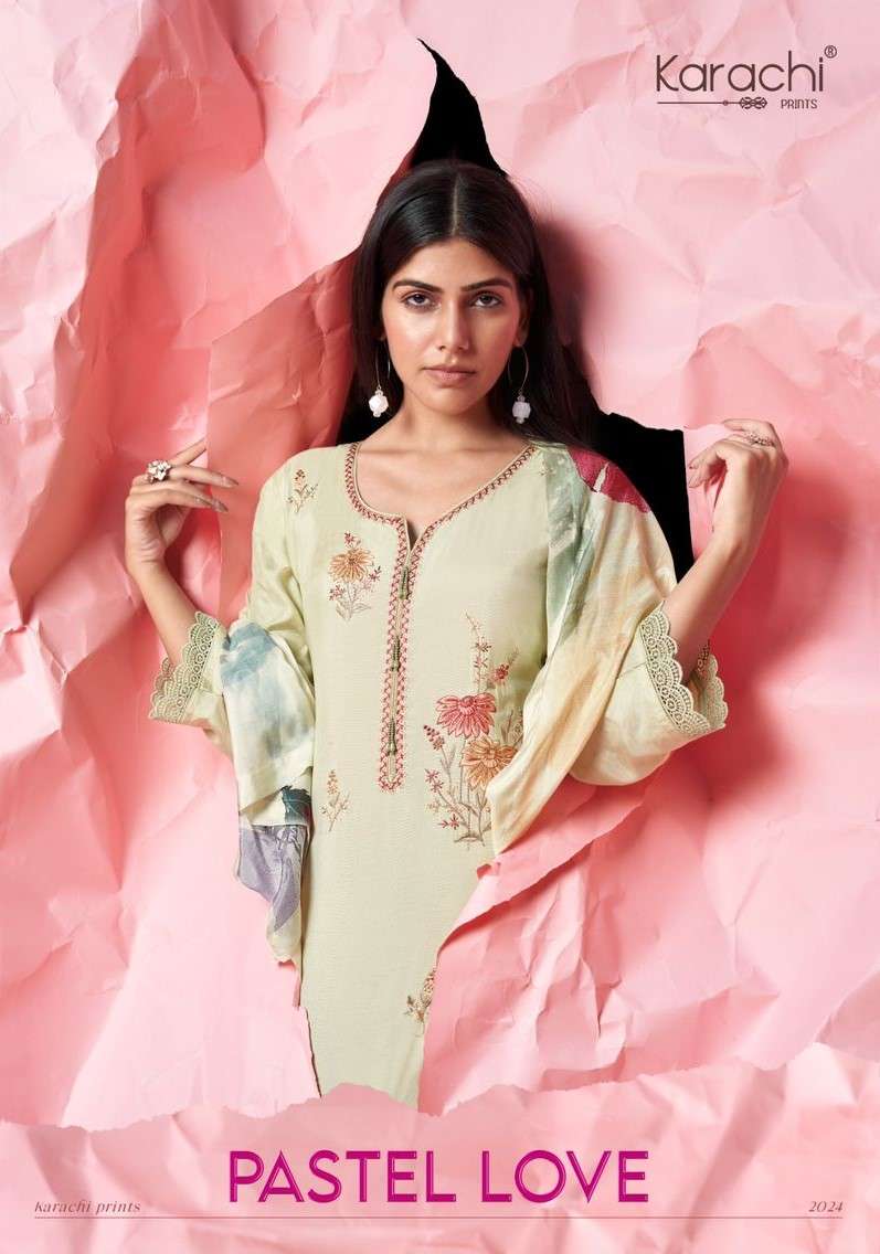 pastel love by karachi prints 3601-3604 series unstitched salwar kameez catalogue wholesale dealer surat gujarat