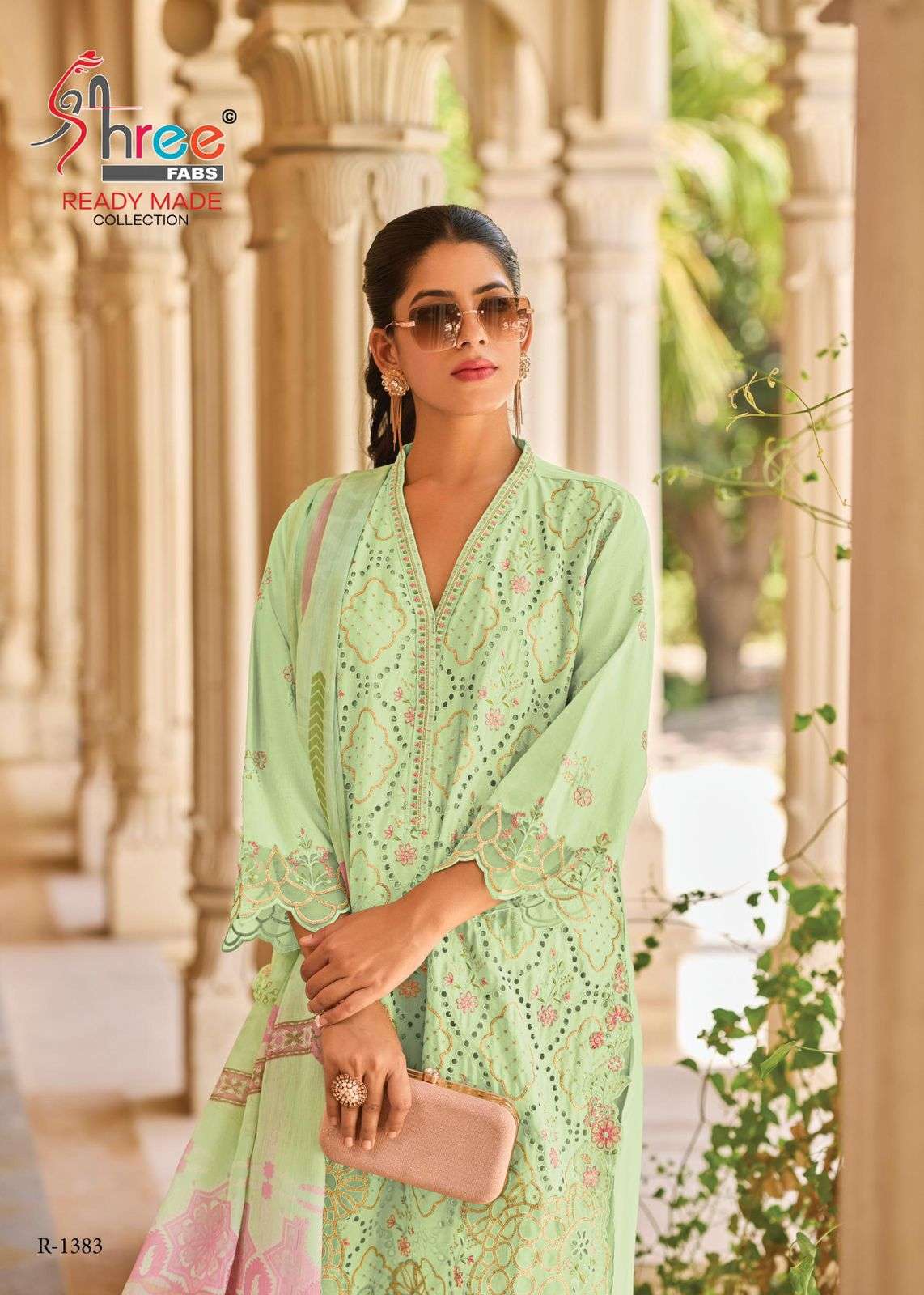 shree fabs 1383 designer party wear cambric cotton lawn ready made pakistani salwar kameez collection wholesale price surat 