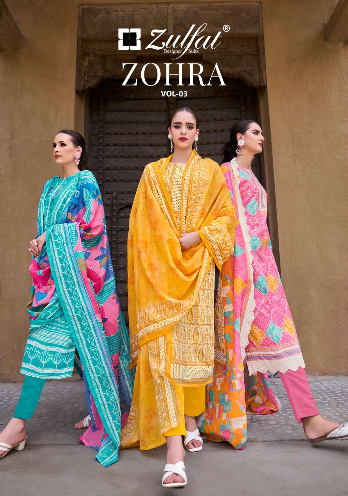 zulfat designer zohra vol 3 pure cotton unstich suits buy online shopping surat 