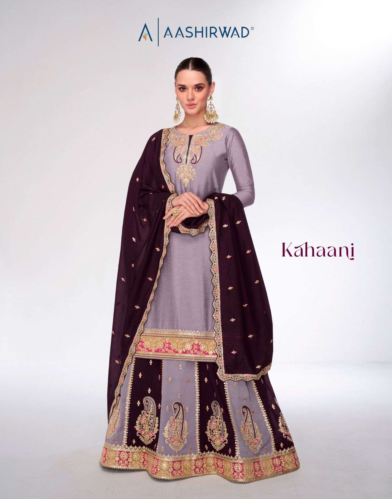 aashirwad creation by kahani 9986-9988 series party wear free size stich designer plazo suits online best rate surat 