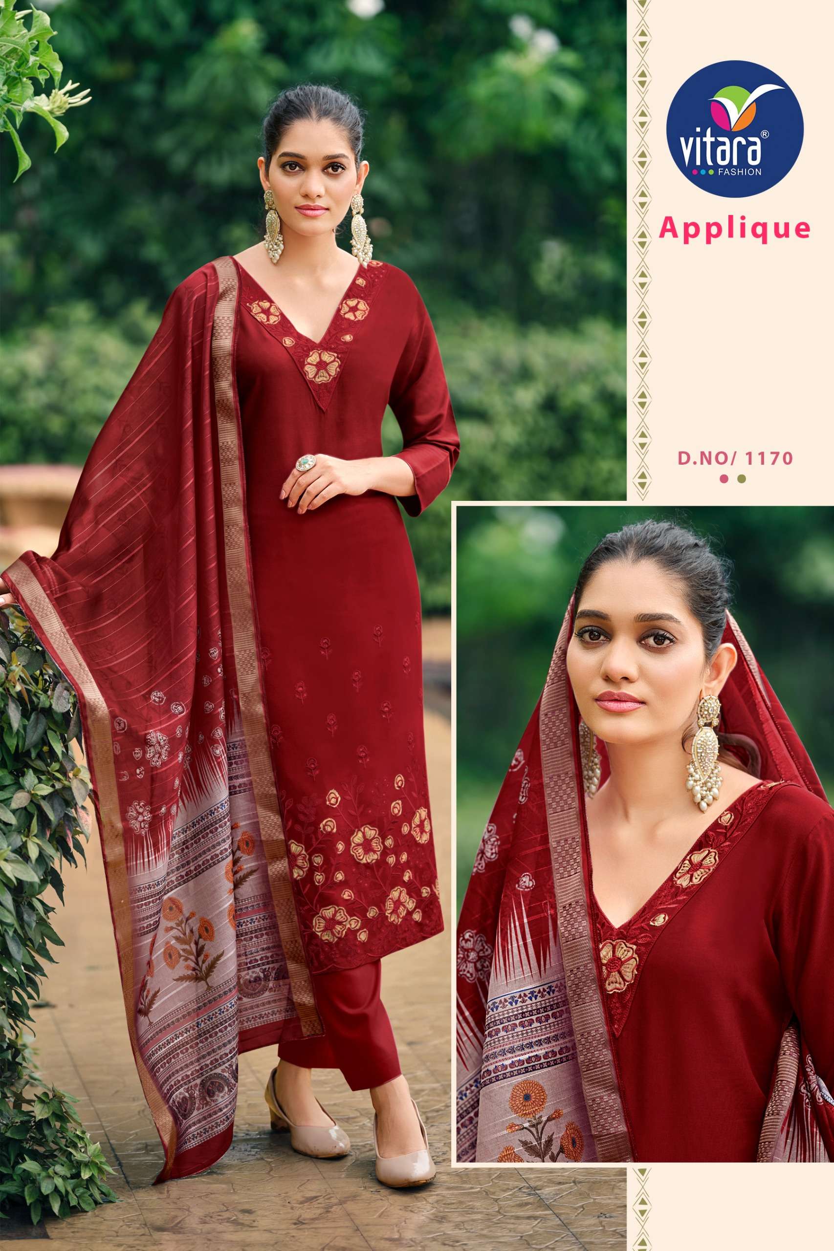 applique by vitara fashion 1169&1170 design fancy top bottom with dupatta set wholesale price surat gujarat 