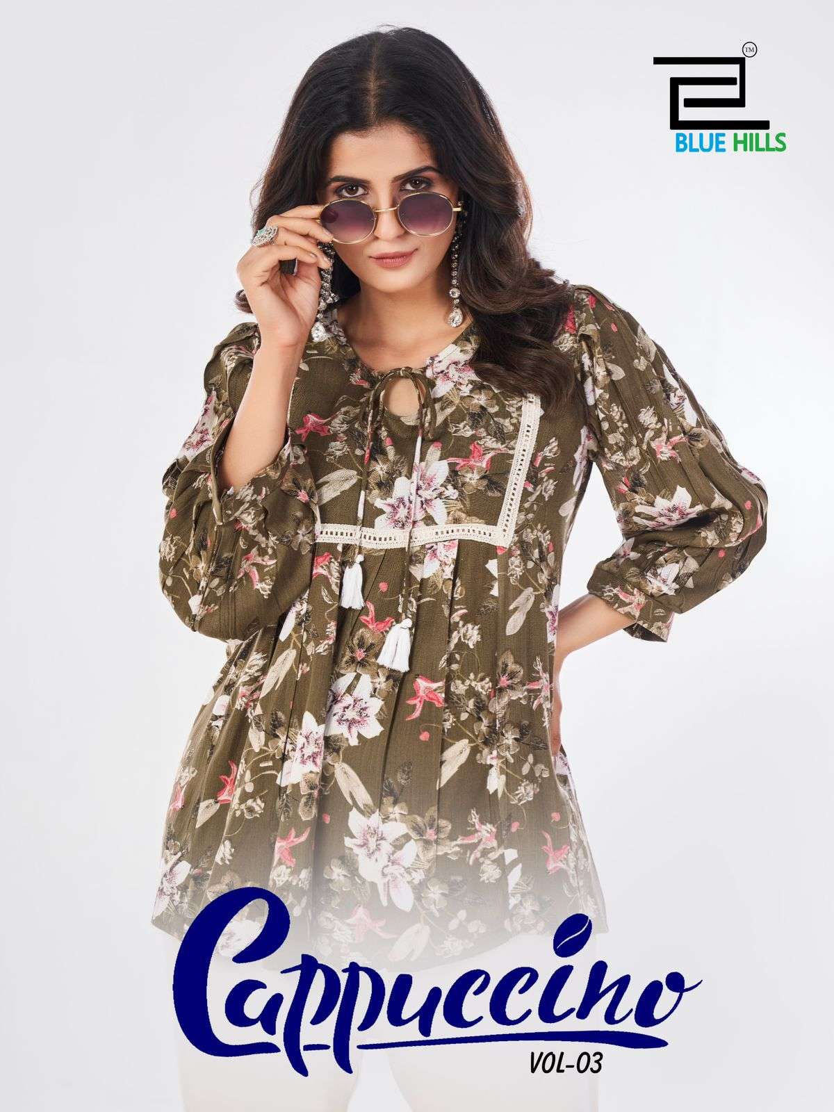 cappuccino vol-3 by bluehills 3001-3004 series designer latest fancy short tops set wholesaler surat gujarat 