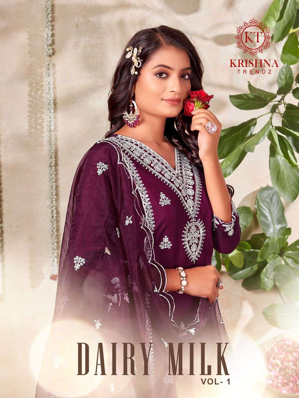 dairy milk vol-1 by krishna trendz 1001-1006 series roman silk designer top bottom with dupatta set online wholesaler surat gujarat 