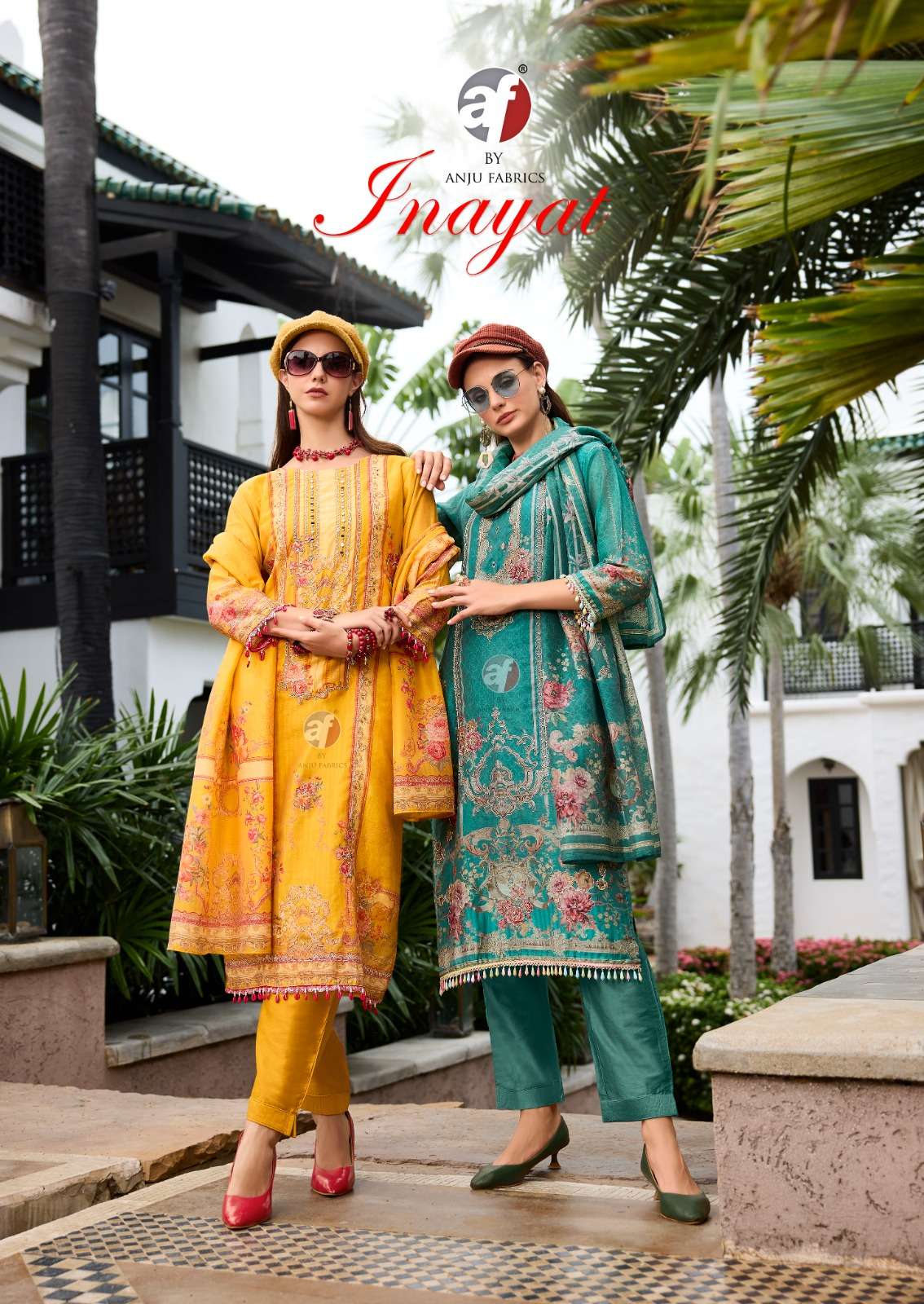 inayat by anju fabrics 3901-3906 series pure handwork kurti pant with dupatta set online collection surat gujarat 