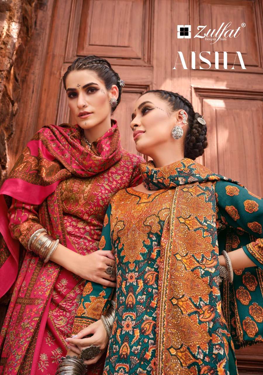 aisha by zulfat designer suits pure premium pashmina digital prints dress material catalogue surat gujarat 