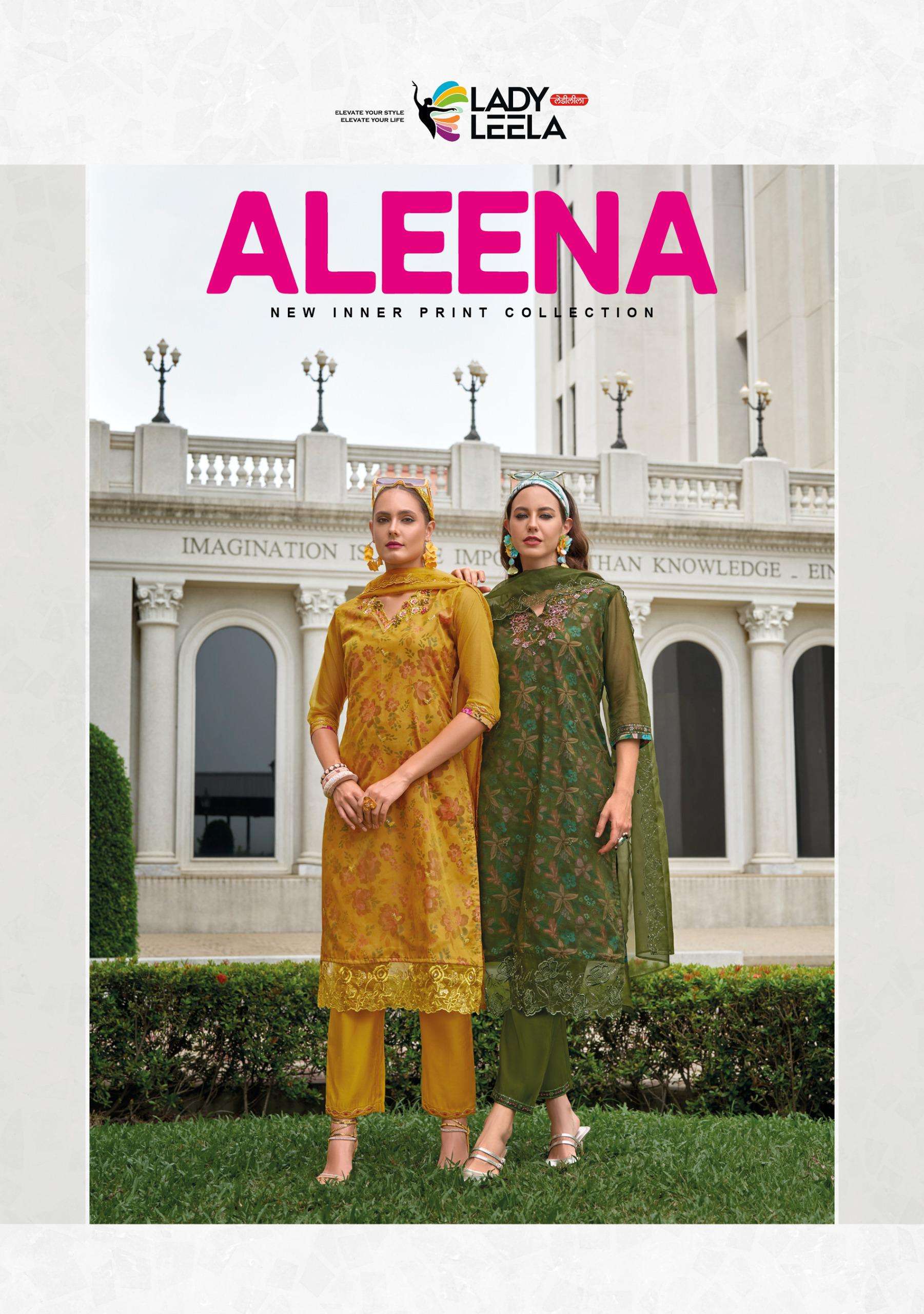 aleena by lady leela 1371-1376 series exclusive work organza viscose kurtis party wear collection surat 