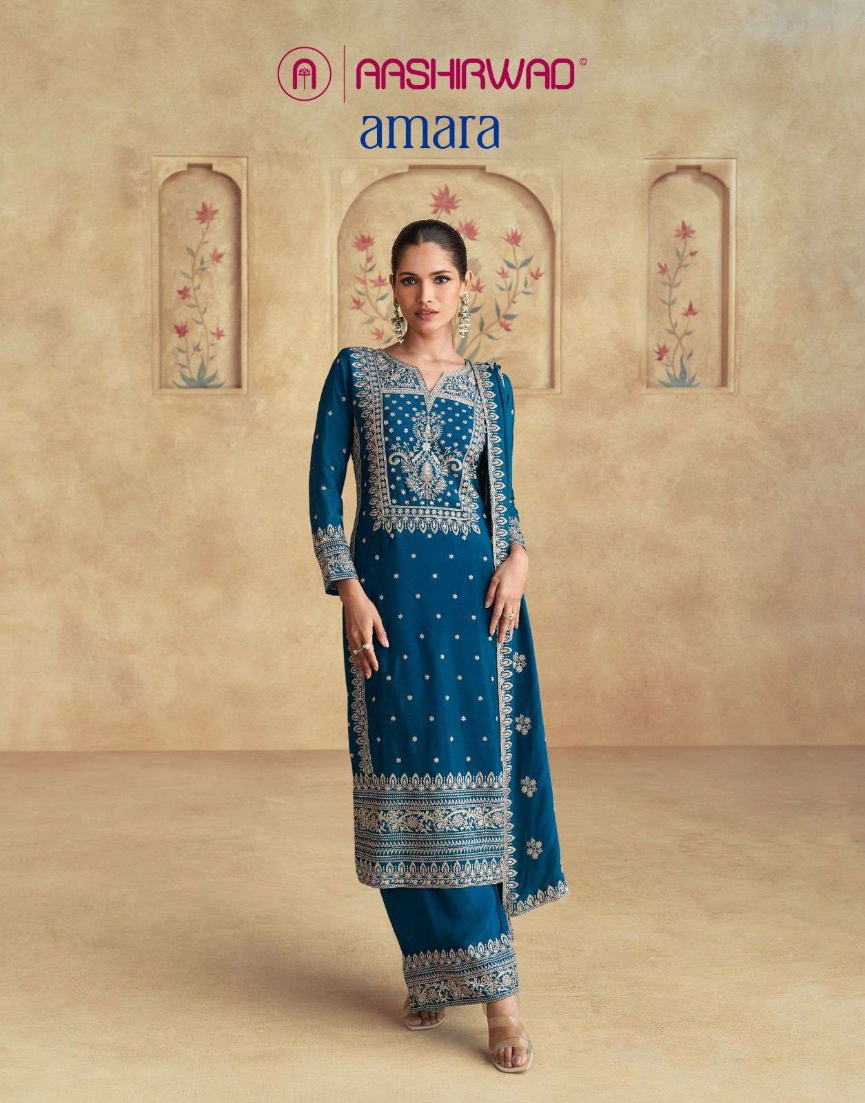 amara by aashirwad creation 10067-10068 series premium chinnon silk readymade salwar kameez party wear suits surat gujarat 