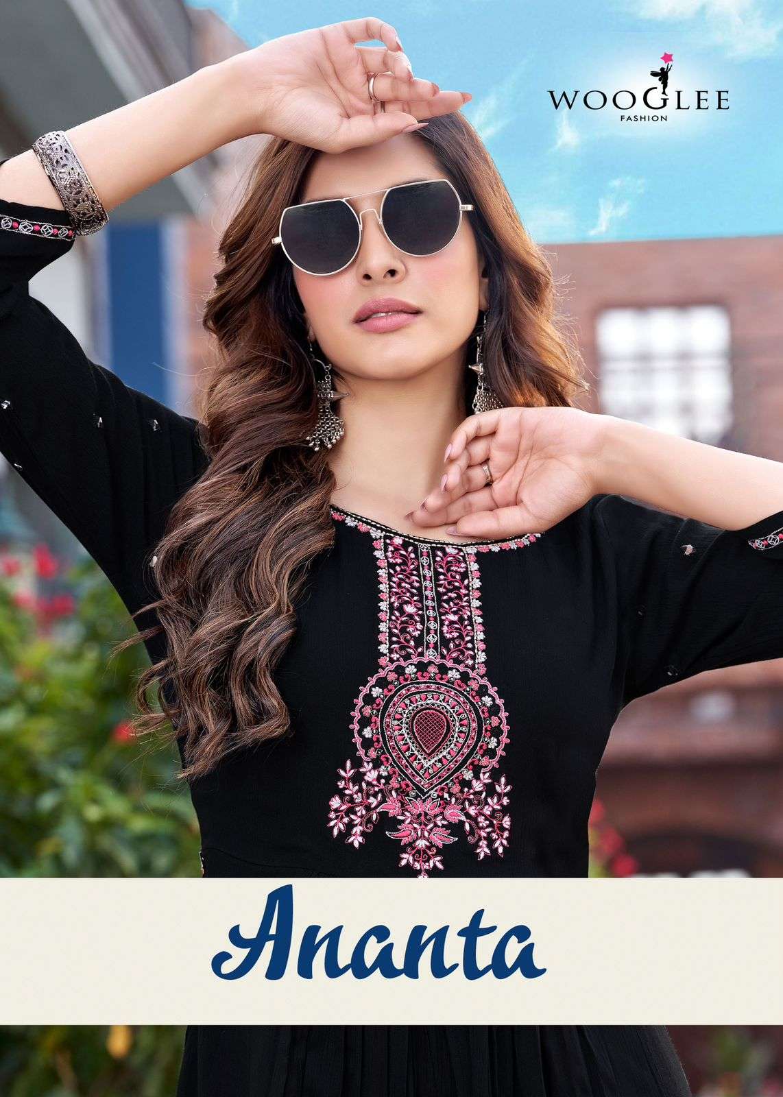 ananta by wooglee fashion 4001-4004 series rayon designer fancy kurtis catalogue wholesale surat 