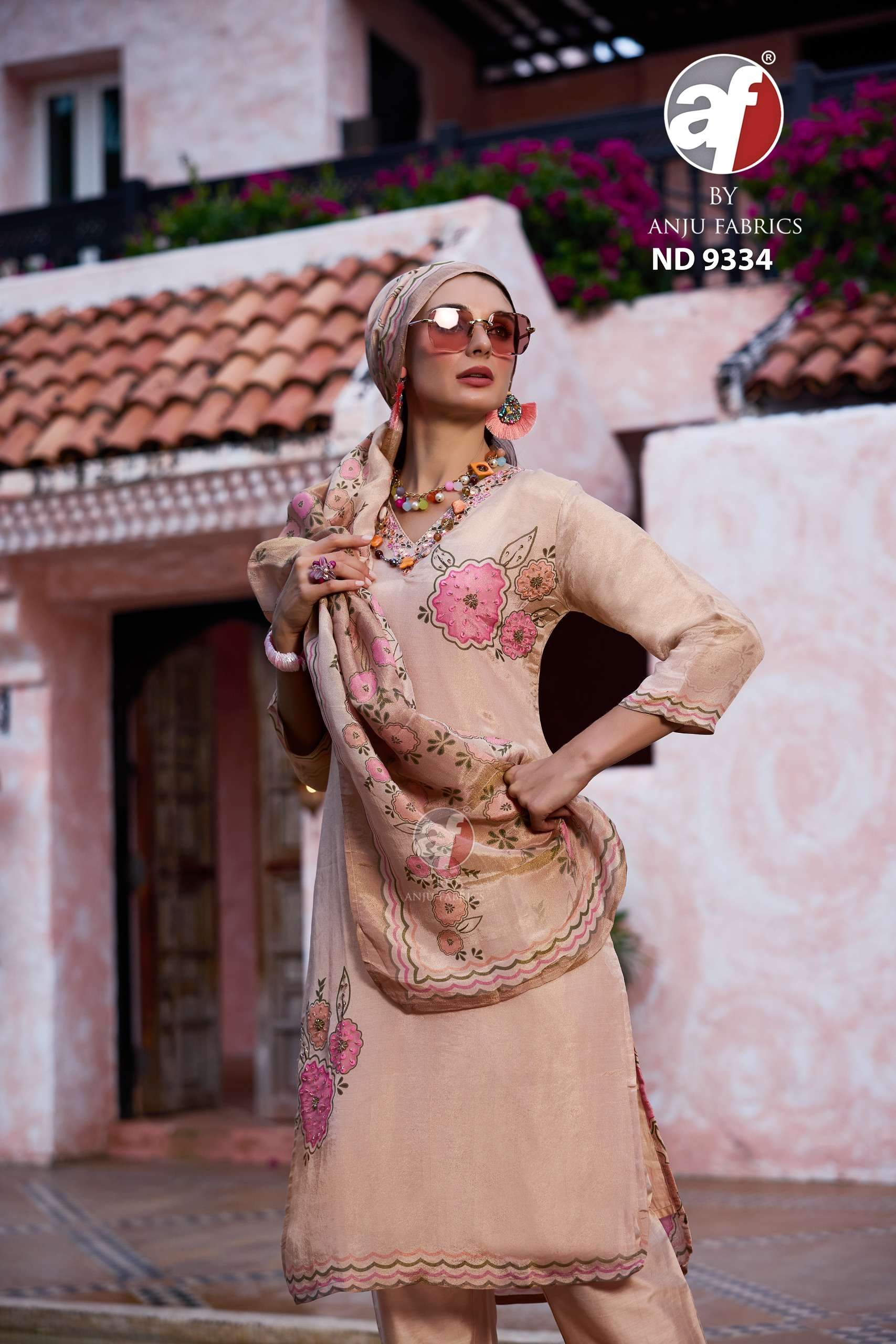 anju fabric 9334 designer party wear pure tissue shimmer ready to wear size set catalogue online price wholesalers 