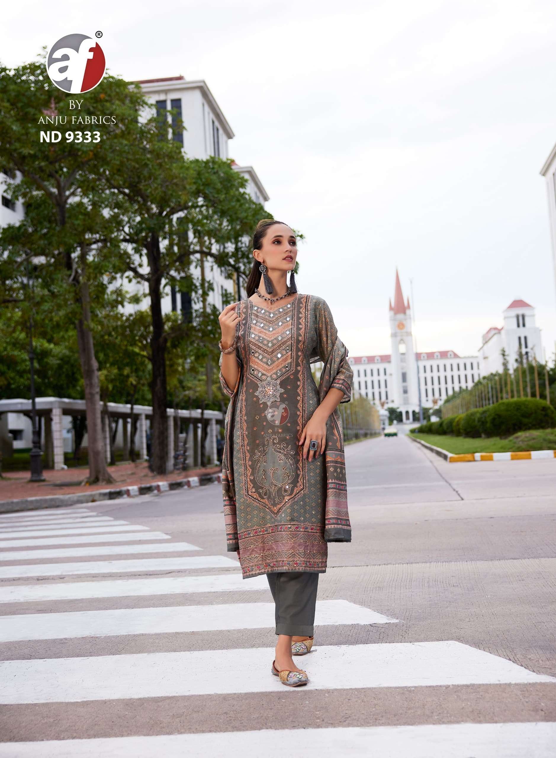 anju fabric design 9333 exclusive party wear tissue shimmer ready made suits catalogue size set online at surat 