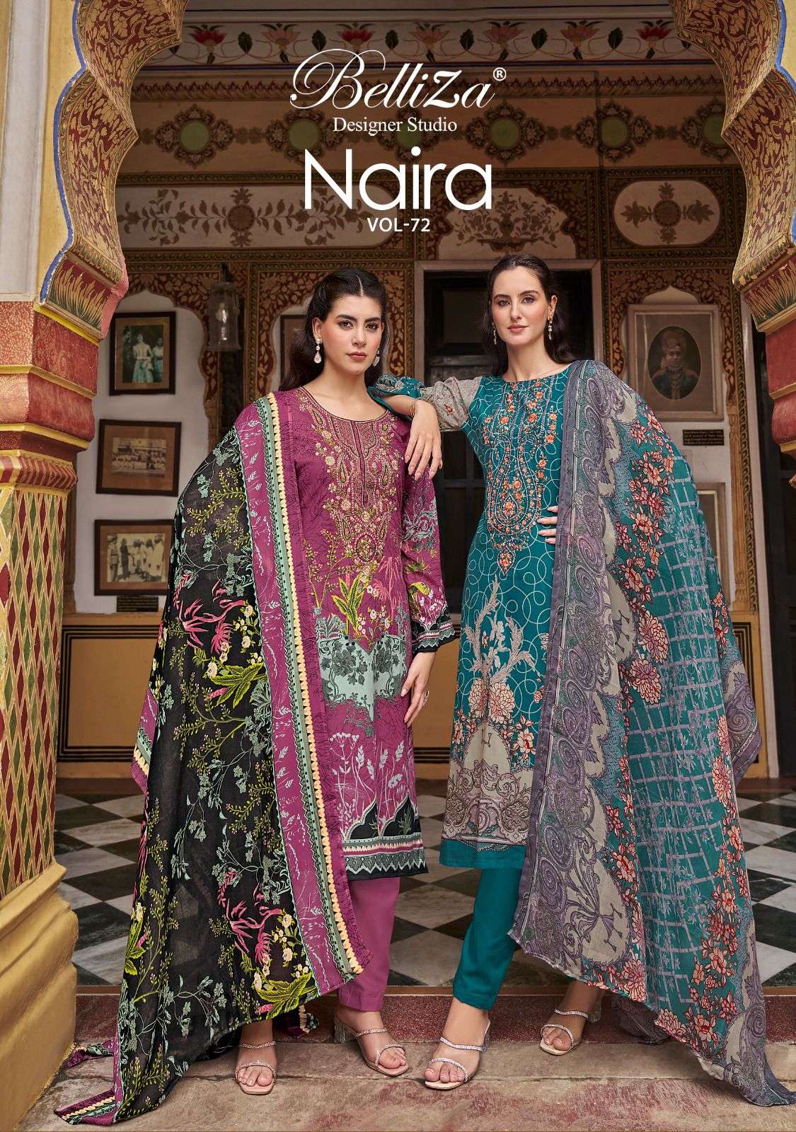 belliza designer studio naira vol 72 party wear pure cotton digital print embroidred salwar kameez wholesale price surat