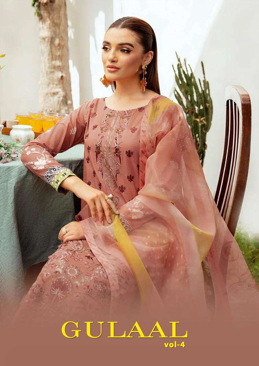 gulaal vol-4 by nandgopal print 4001-4008 series heavy pure cotton pakistani salwar suits catalogue surat 