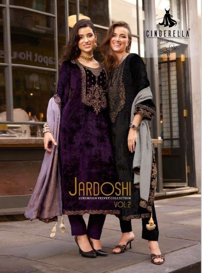 jardoshi vol-2 by cinderella 17001-17006 series heavy designer viscose velvet suits winter collection surat 