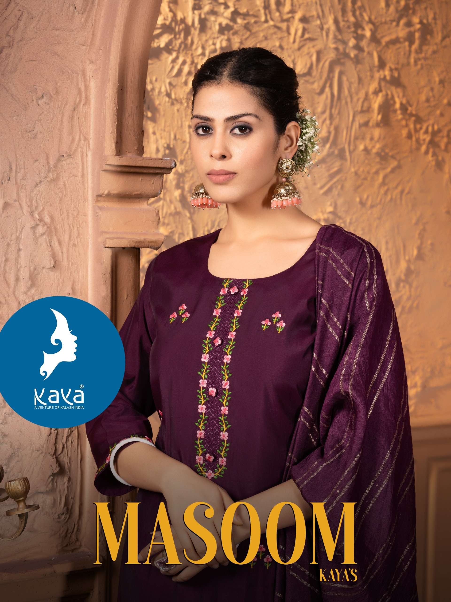 masoom by kaya straight cut roman silk top bottom with dupatta set online dealer surat gujarat 