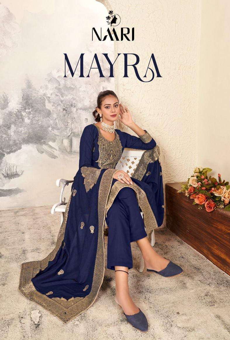 mayra by naari 100001-100004 series indian designer festive wear salwar kameez catalogue wholesaler surat gujarat 