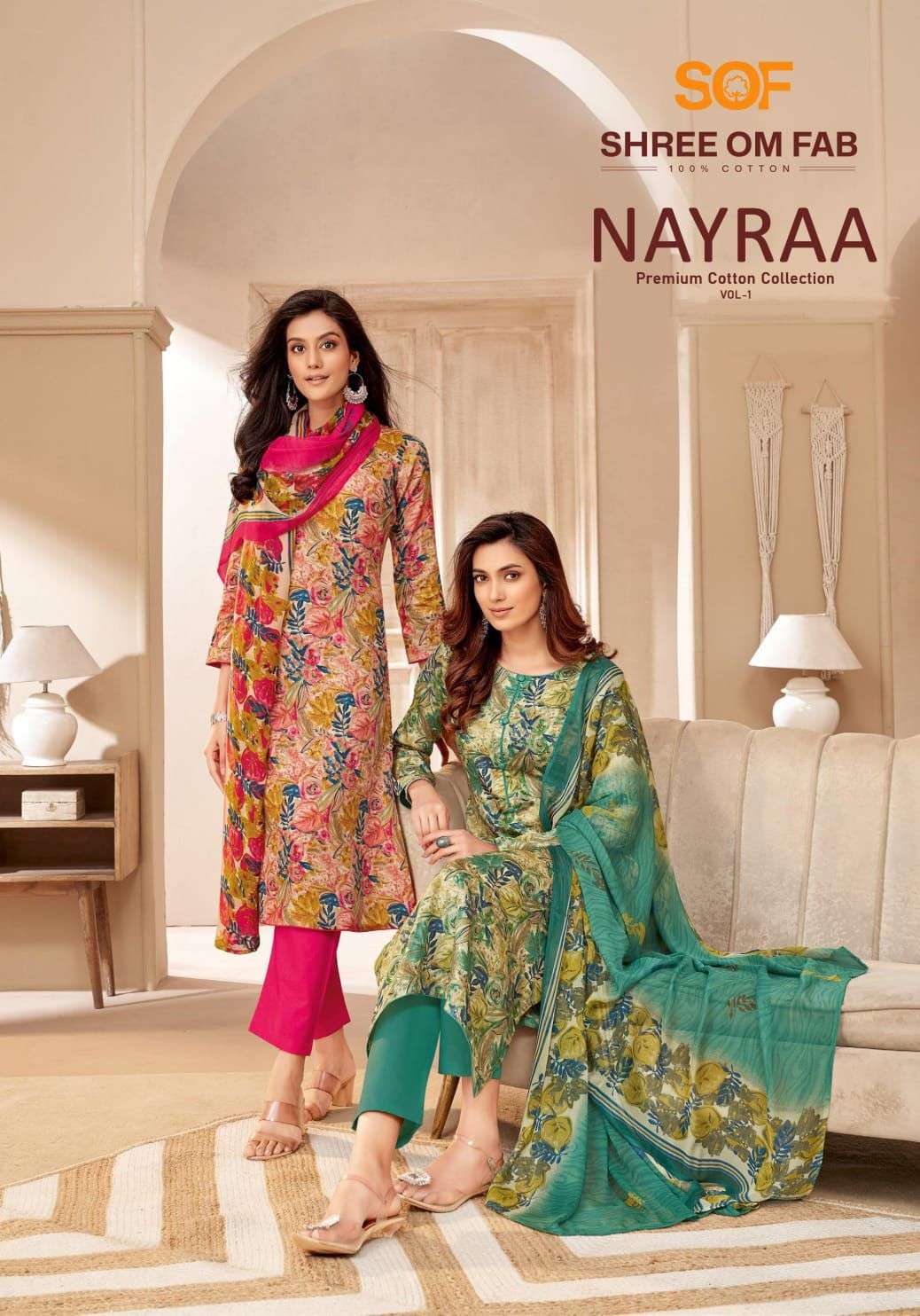 naayra vol-1 by shree om fab 1001-1010 series unstich cotton dress material catalogue buy online surat 