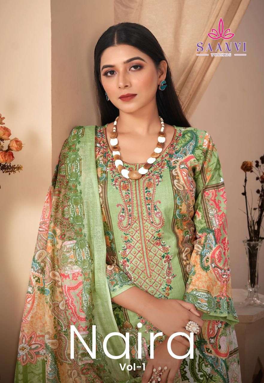 naira vol-1 by saanvi trends 1001-1008 series lawn cotton salwar kameez catalogue wholesale price surat gujarat 