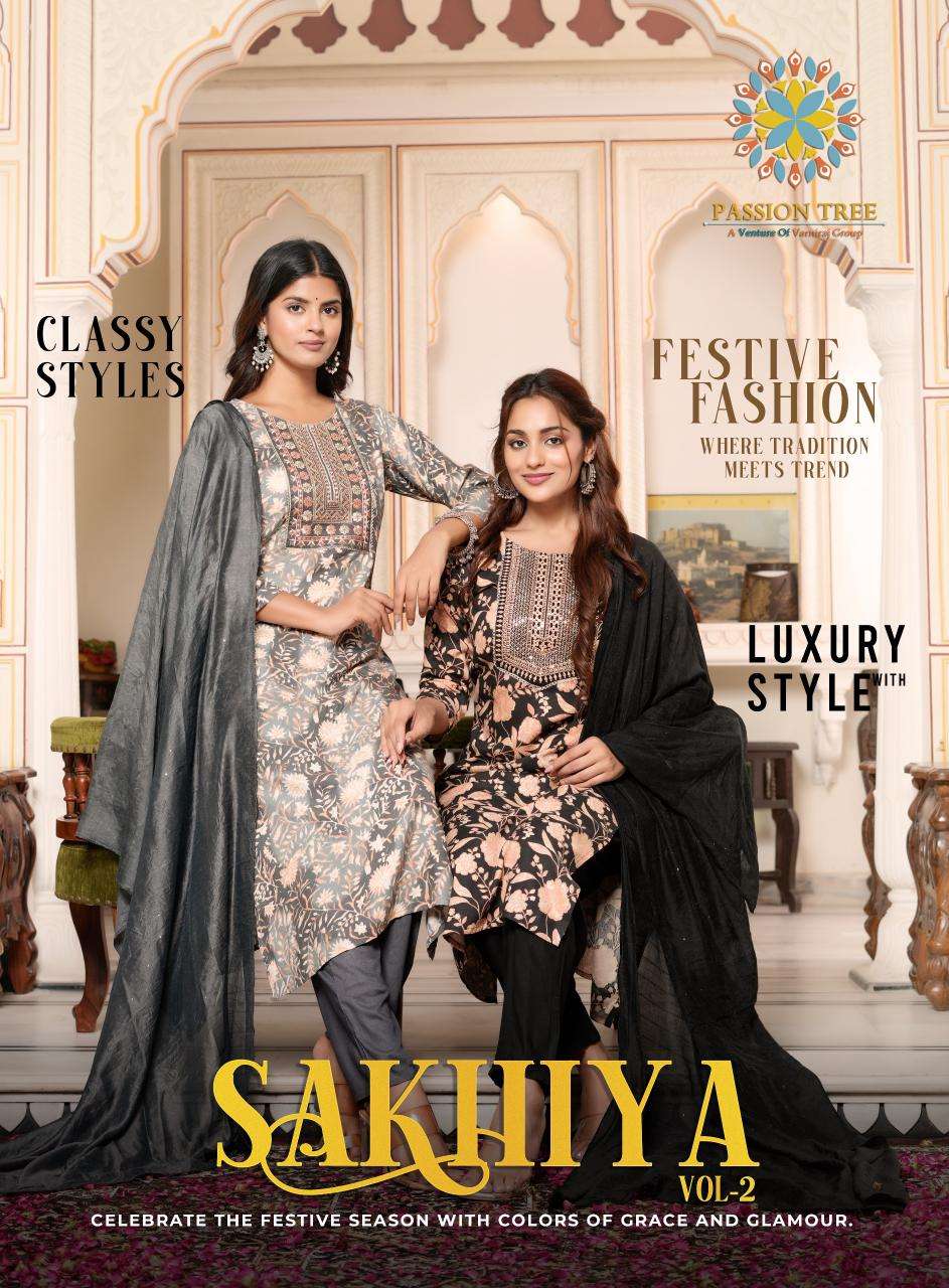 sakhiya vol-2 by passion tree 2001-2008 series rayon foil printed kurtis set online shopping surat gujarat 