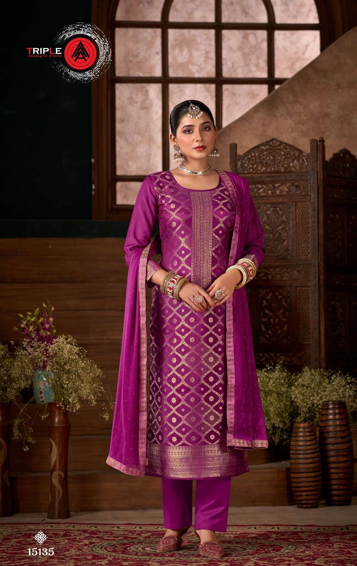 triple a loyal vol 5 15131-15136 series designer party wera viscose muslin weaving jacquard unstich dress material wholesale price 