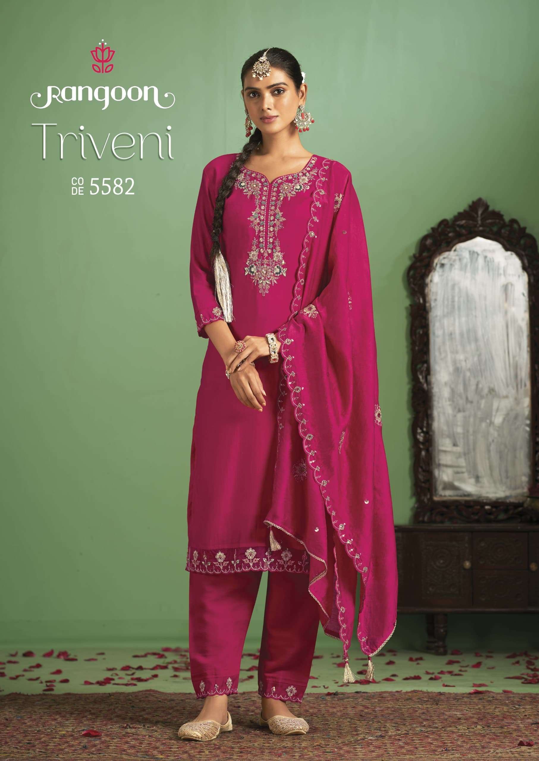 triveni by rangoon 5581-5584 series indian designer party wear salwar kameez catalogue wholesale price surat gujarat 