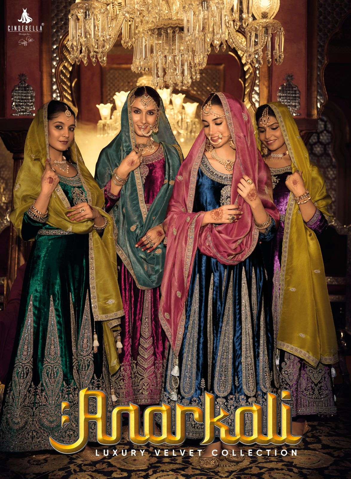 anarkali by cinderella 10811-10816 series heavy designer embroidery work viscose velvet suits surat 