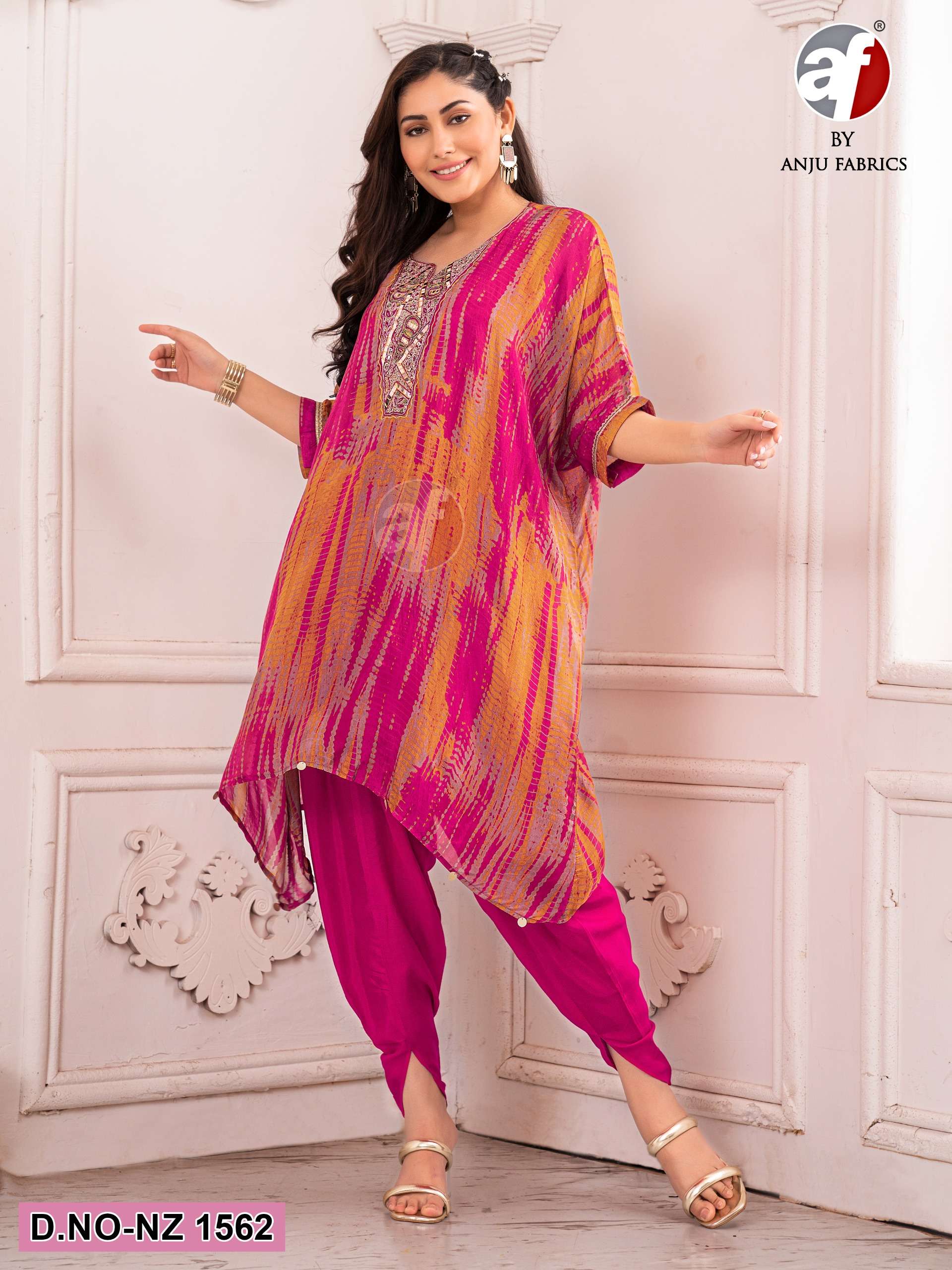 anju fabrics 1561&1562 design latest designer kaftan kurtis catalogue wholesaler price surat 