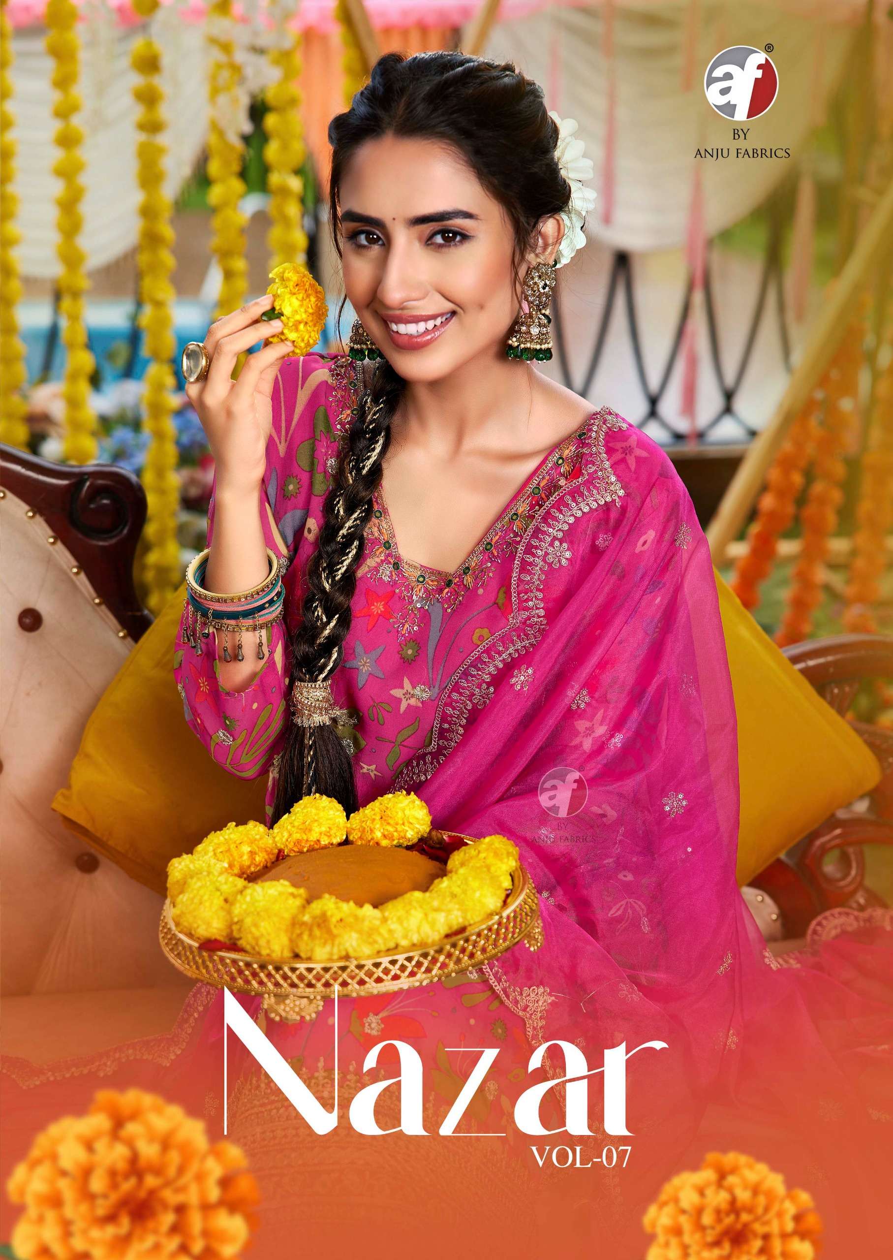 anju fabrics nazar vol-7 4051-4056 series festive special designer kurtis latest catalogue design 2024 