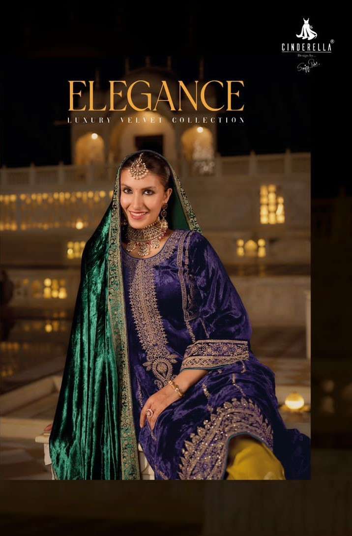 elegance by cinderella 10801-10806 series fancy designer embroidery work pure viscose velvet dress material catalogue surat 