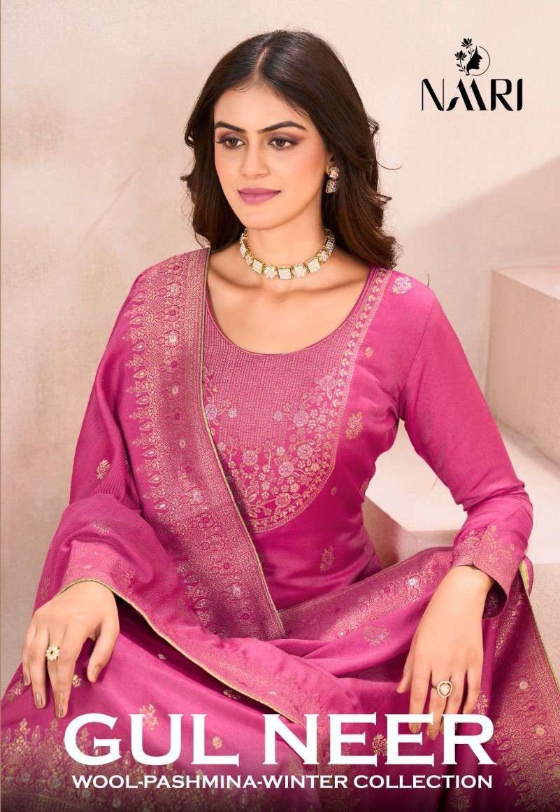 gul neer by naari 107001-107004 series winter special designer viscose pashmina salwar suits catalogue surat