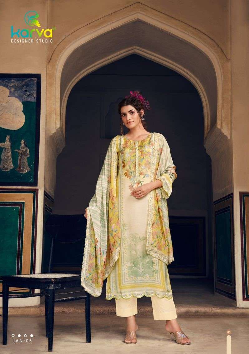 jannat by karva designer studio exclusive designer viscose muslin salwar kameez catalogue manufacturer surat