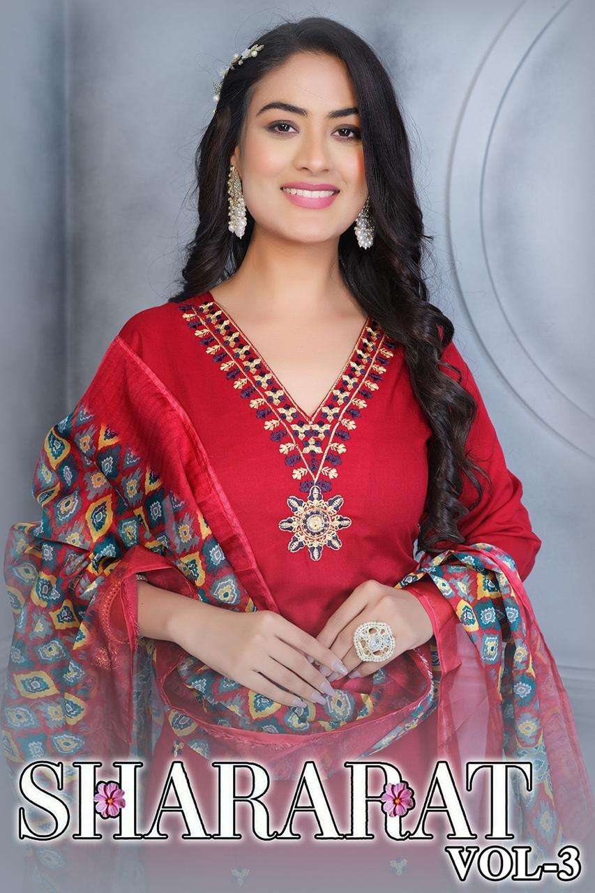 kashida shararat vol 3 heavy reyon plain designer v neck stich salwar suits buy online wholesalers surat