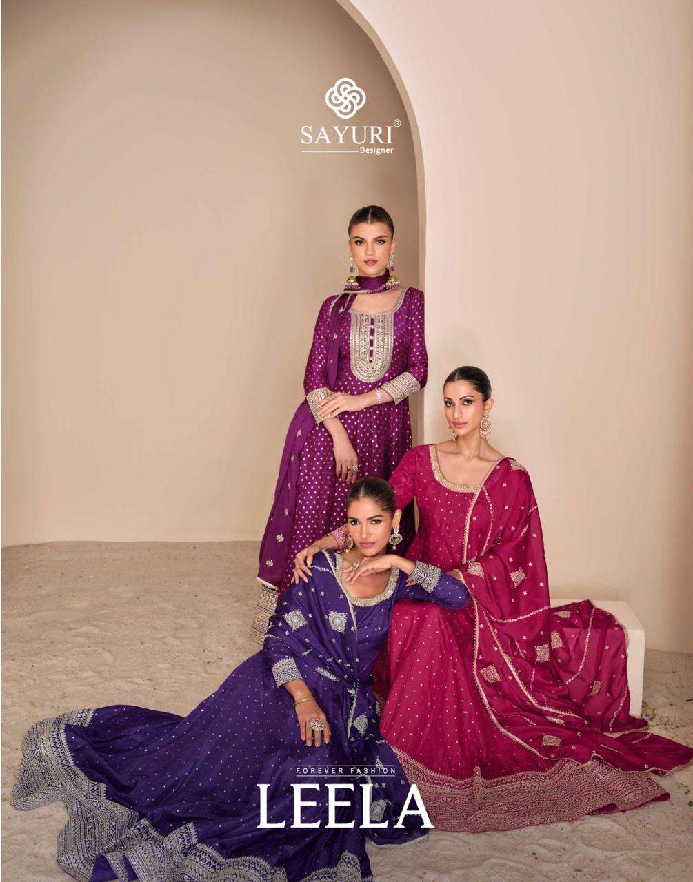 leela by sayuri designer 5665-5667 series pure viscose jacquard silk dress festive collection surat 