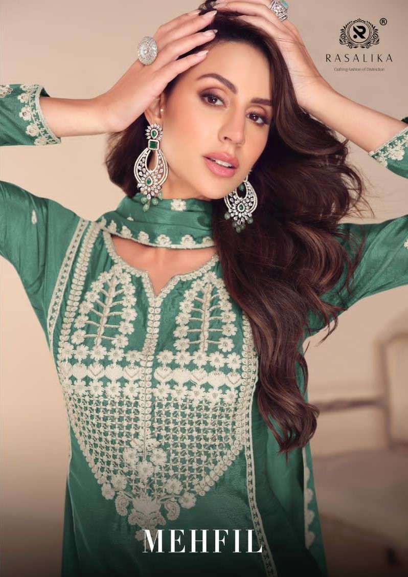 mehfil by rasalika 1121 series stylish designer embroidered salwar suits party wear collection surat 